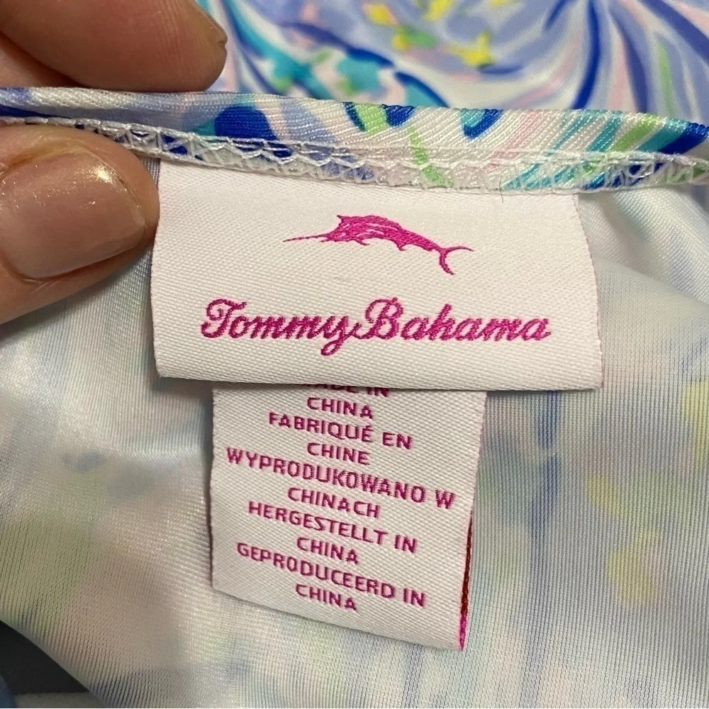 Tommy Bahama abstract pineapple print one piece   blue, lavender, pink,  m 7 8